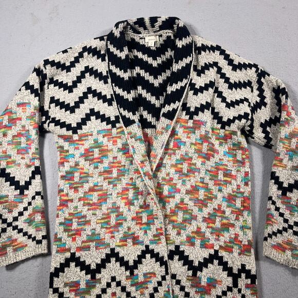 Debut Cardigan Sweater Women Medium Open Front Longline Aztec Knit Boho‎ - Picture 2 of 8
